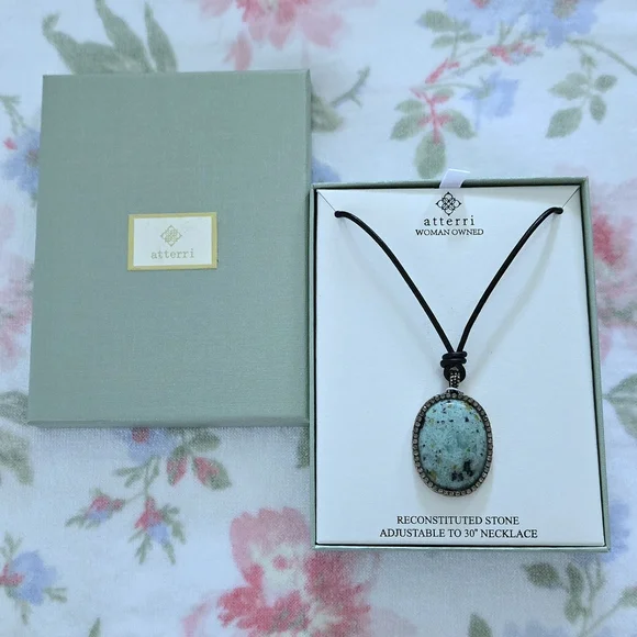 Atterri🛬 Reconstituted Stone on a Black🖤 Waxed Cord Necklace - NIB - Picture 11 of 16